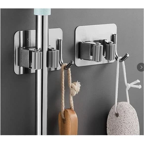 Suporte Para Pendura Inox 1 Vassouras E Rodos Com 1Ganchos Organizador de Parede Pendurar Gancho Inox