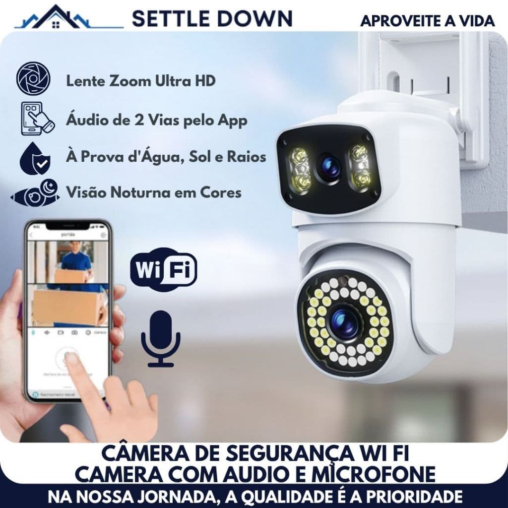 Câmera De Segurança wifi a Prova de água Lente Dupla IP66 Camera 360 Detecção de Humanos com IA Com Audio e Microfone