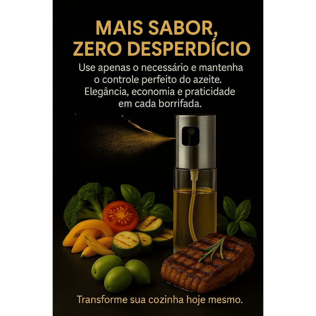 Borrifador de Azeite Premium 100ml – Pulverizador Culinário em Vidro Inox para Óleo, Vinagre e Molhos