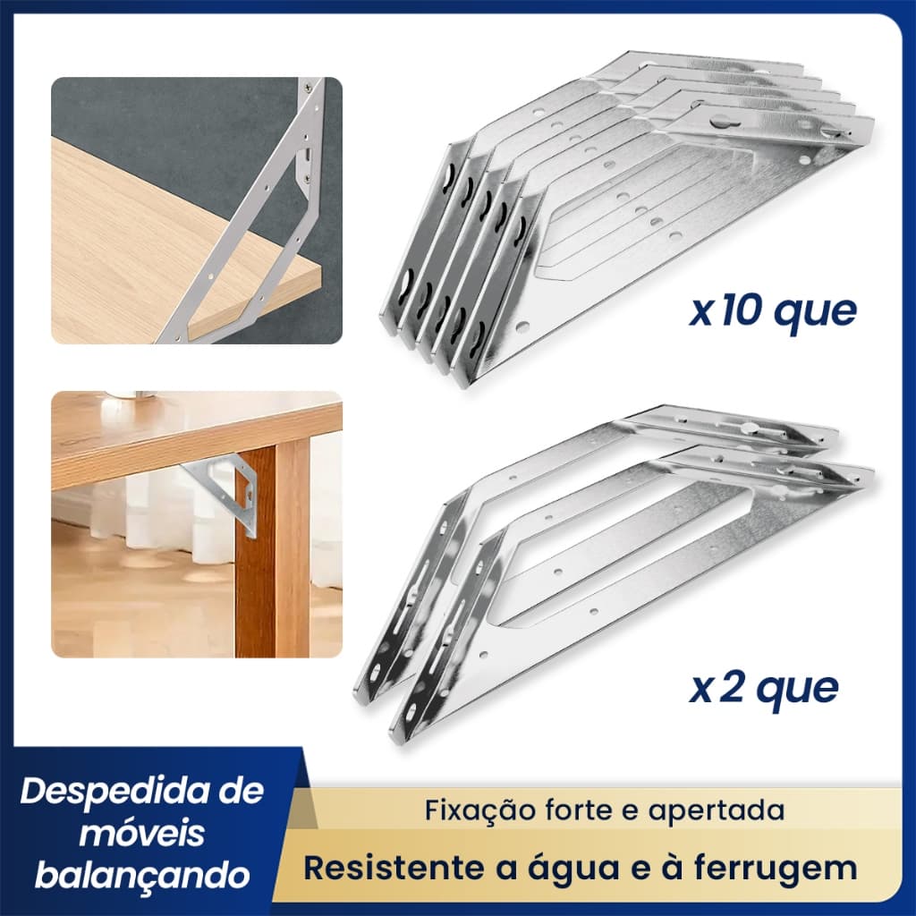Kit 10/2 Conector Aço Cantoneira Junção Canto Móveis  Para Reforço Cantos De Mobiliário Móveis de madeira