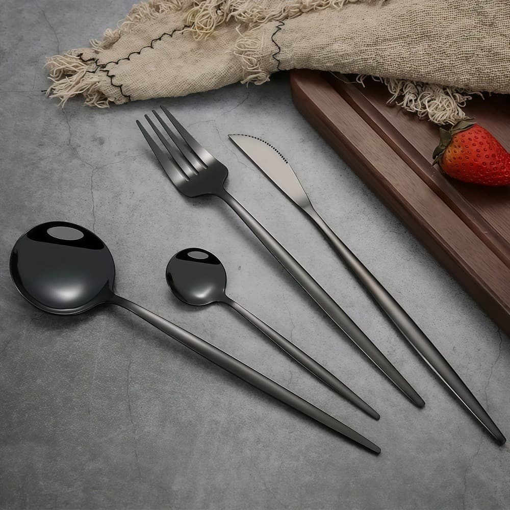 Kit 24 Jogo De Talheres Aço Inoxidável 416 Preto - Mars