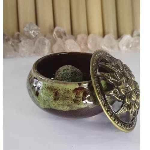Incensário de Porcelana e Metal Decorativo Para Incenso Resina e Defumação