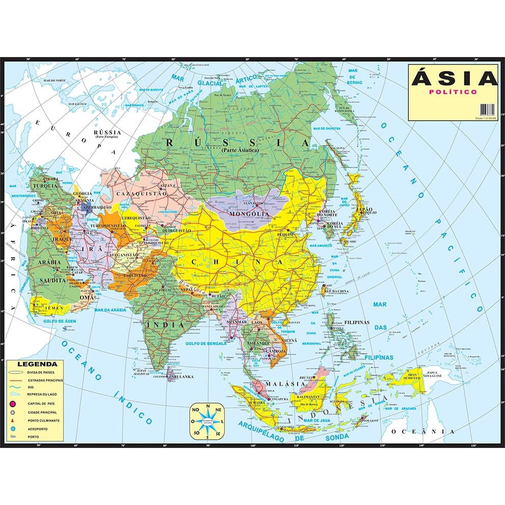 Mapa Da Asia Politico Escolar 120cmx90cm