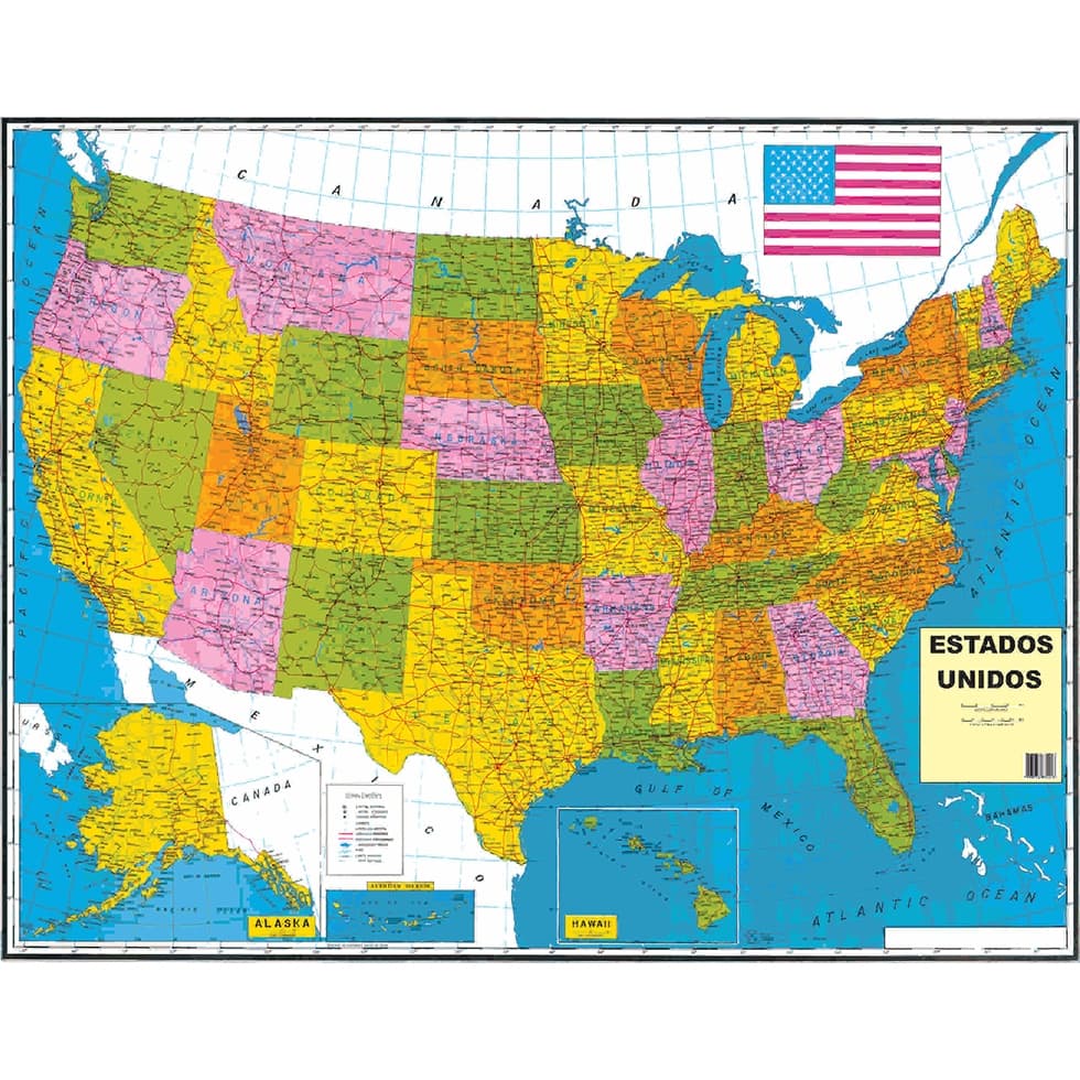 Mapa EUA Estados Unidos da América 120x90cm - Atual