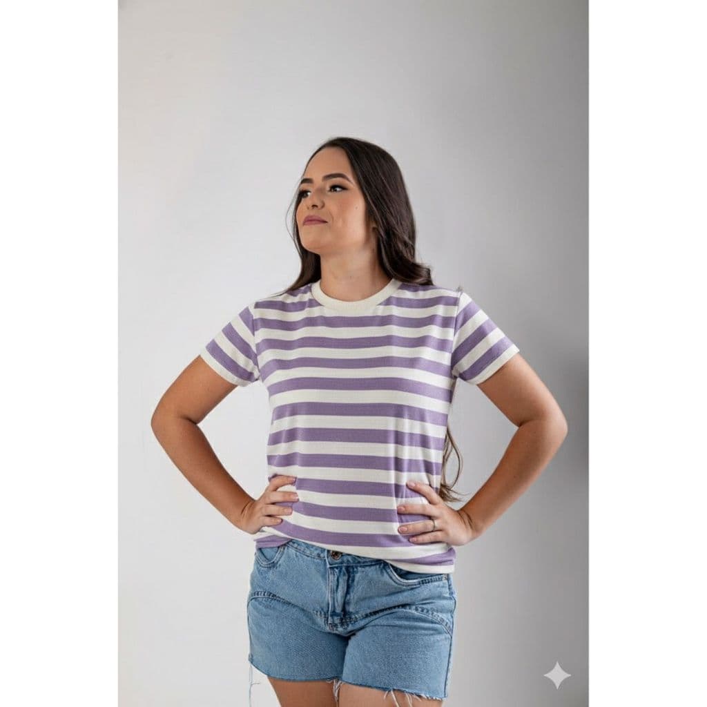 Blusa Feminina Gola Redonda Listrada Confort