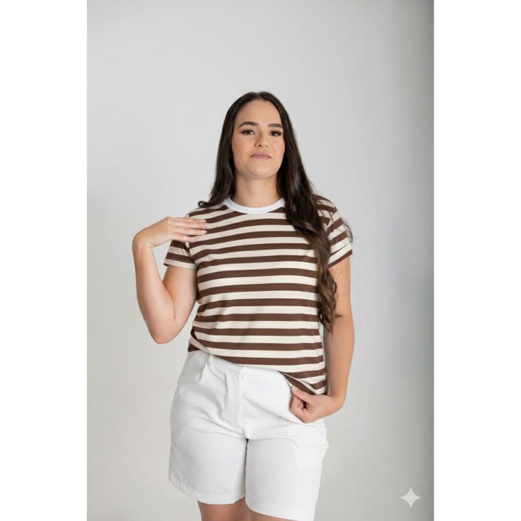 Blusa Feminina Listrada T-shirt Ribana Canelada basica Confortável