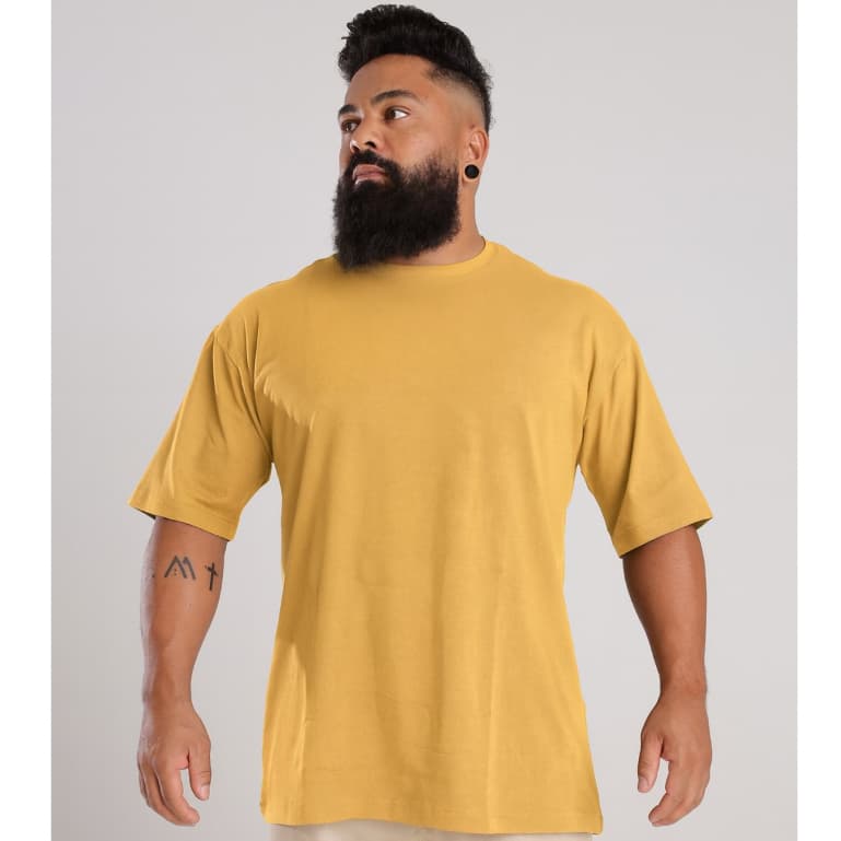 Camiseta Street Waer Oversized 100% Algodão Basica Mostarda