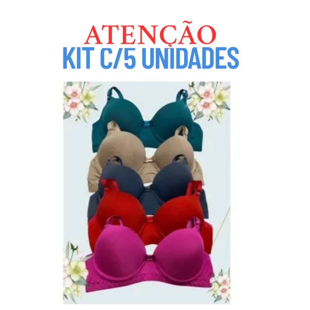 Kit C/5 Sutiã Soutien reforçado com bojo Microfibra Sutias PRETO E NUDE Básico para o trabalho