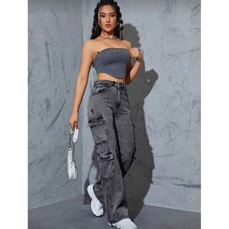 Calça Cargo Feminina com  4 Bolsos Cargo feminina Calça Grafite 4 Bolsos cargo