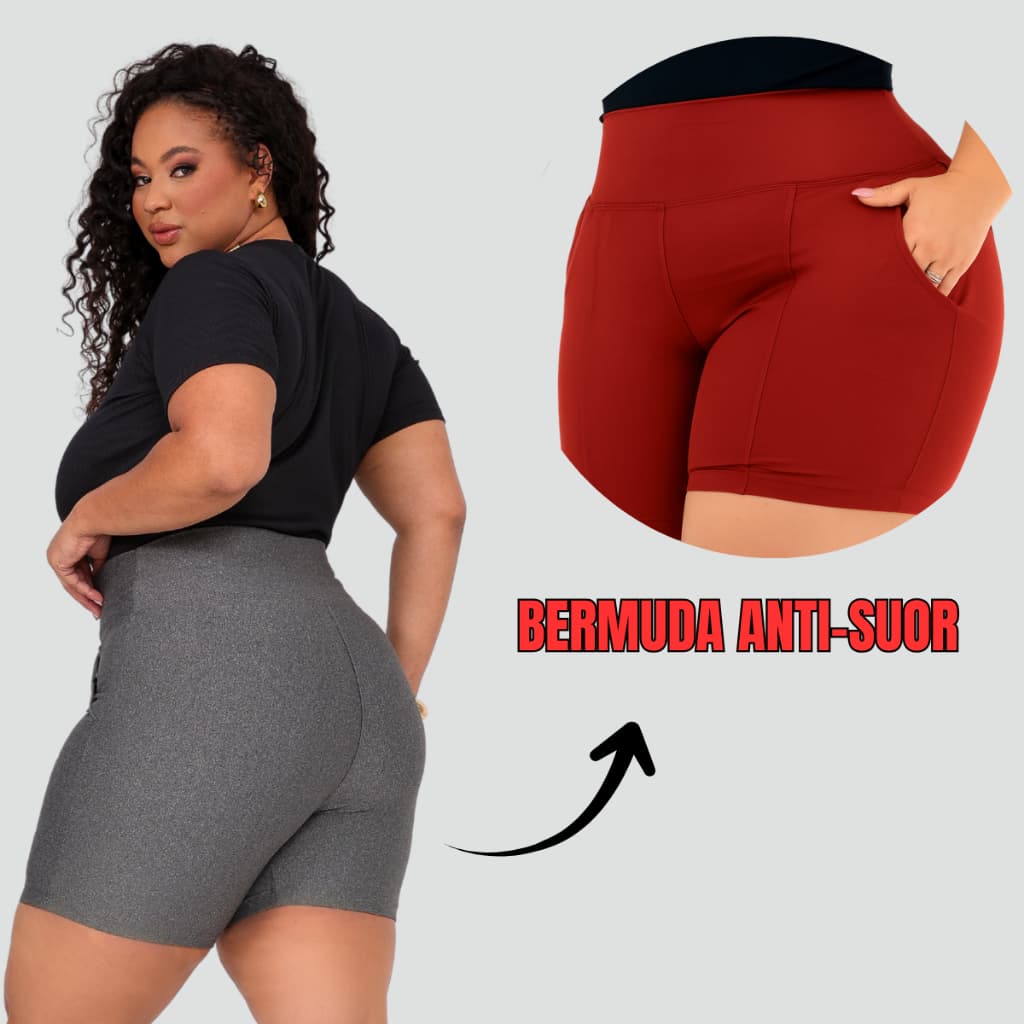 Bermuda Feminina Short Plus Size com Bolso Cintura Alta do GG ao G4 Efeito Lipo