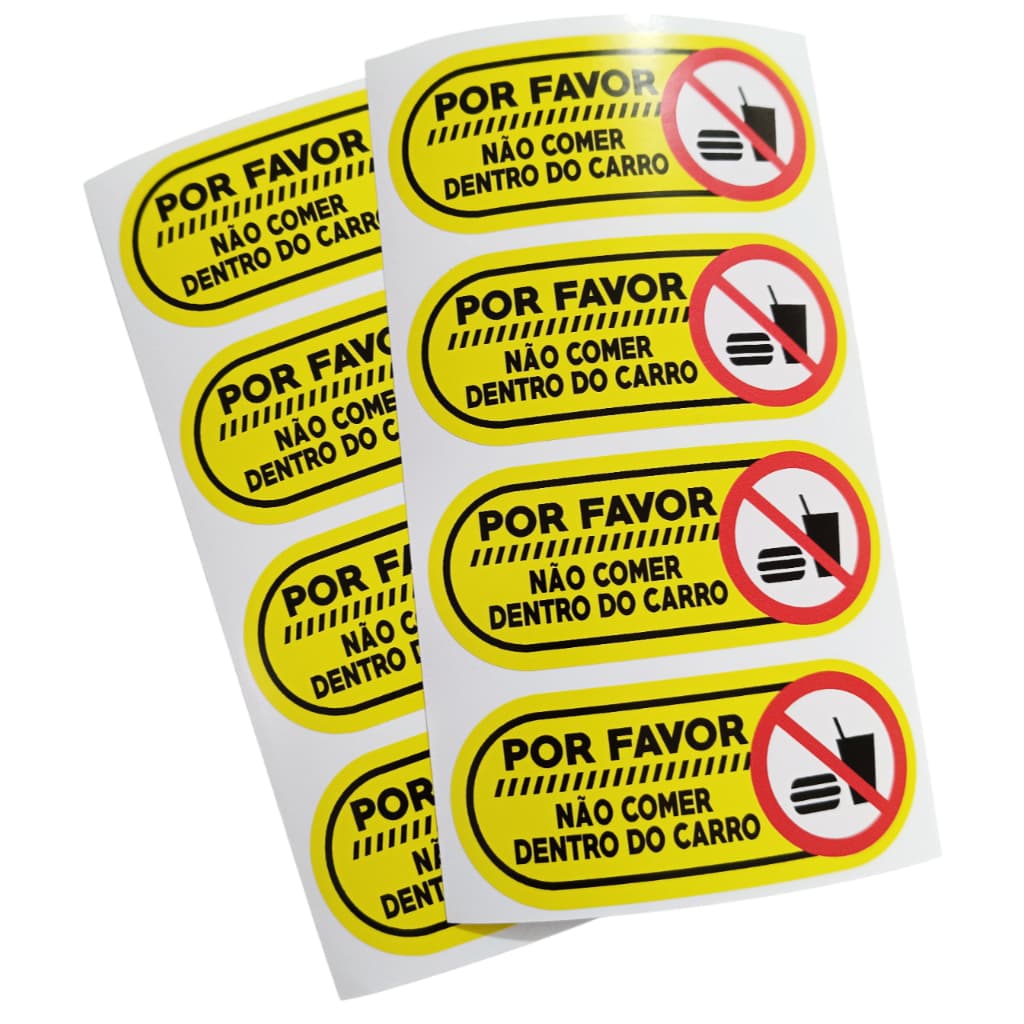 Kit 8 Adesivos Não Comer Dentro Do Carro 12 X 5cm Em Vinil