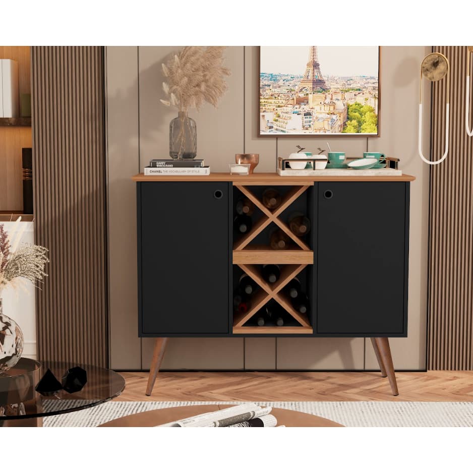 Aparador Buffet Elegance Haul de Entrada Com Adega 2 Portas Decorativo Preto