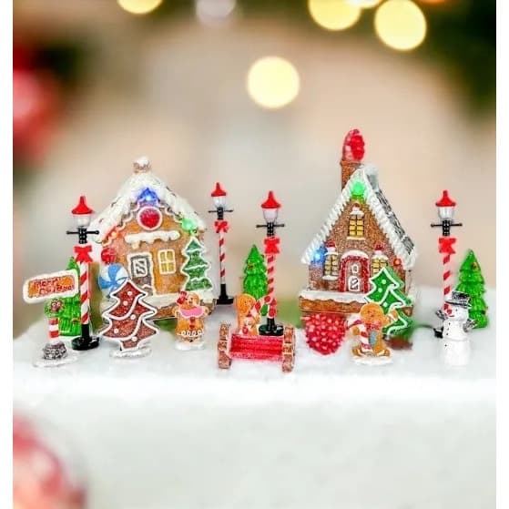 Vila Natalina Kit 17 Casinhas Doce Do Biscoito De Gengibre Colorido Com Led