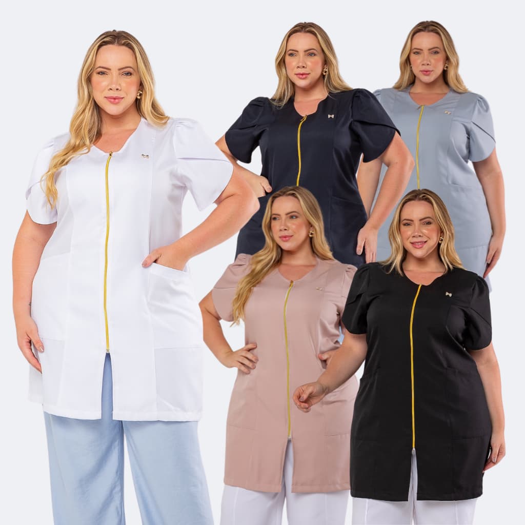 Jaleco Feminino Plus Size Manga Tulipa Gabardine Com Zíper PIE