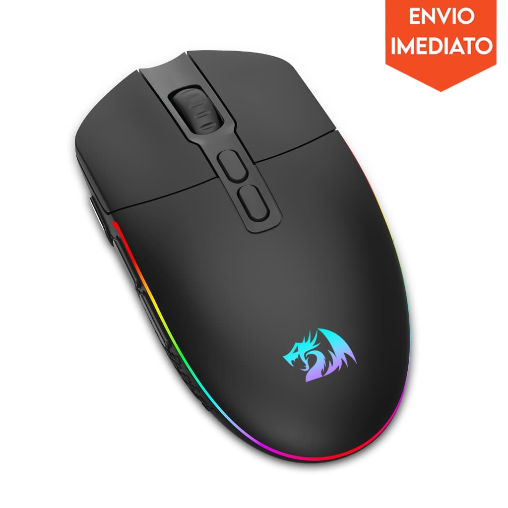 Mouse Gamer sem Fio RGB 10000 DPI Redragon 9 Botões, Invader Pro - M719RGB-PRO