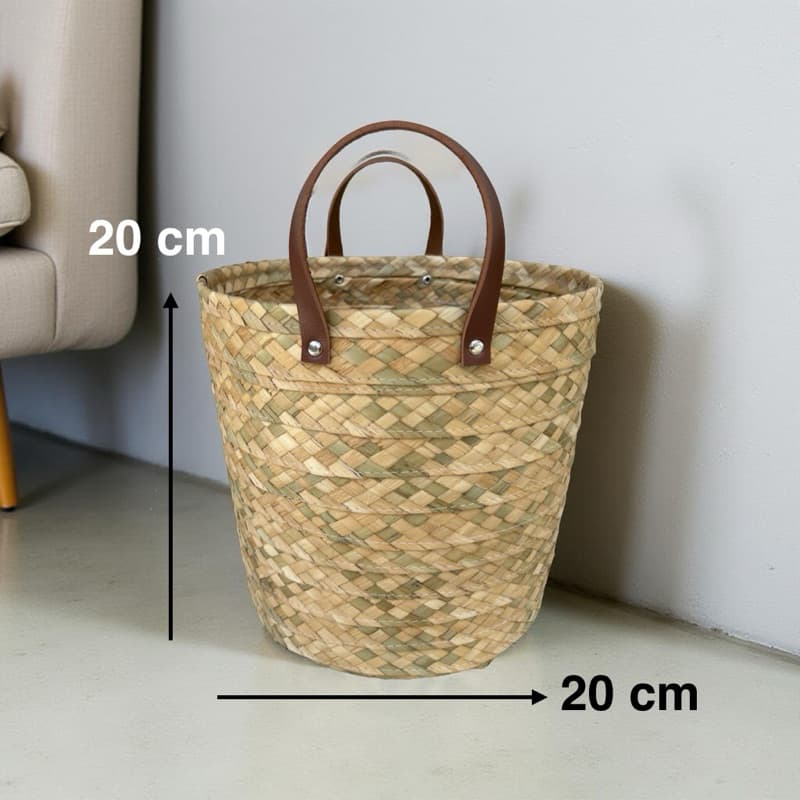 Cesto Vaso Cachipot de Palha 20x20 com fundo MDF Organizador, Plantas, Manta de sofá