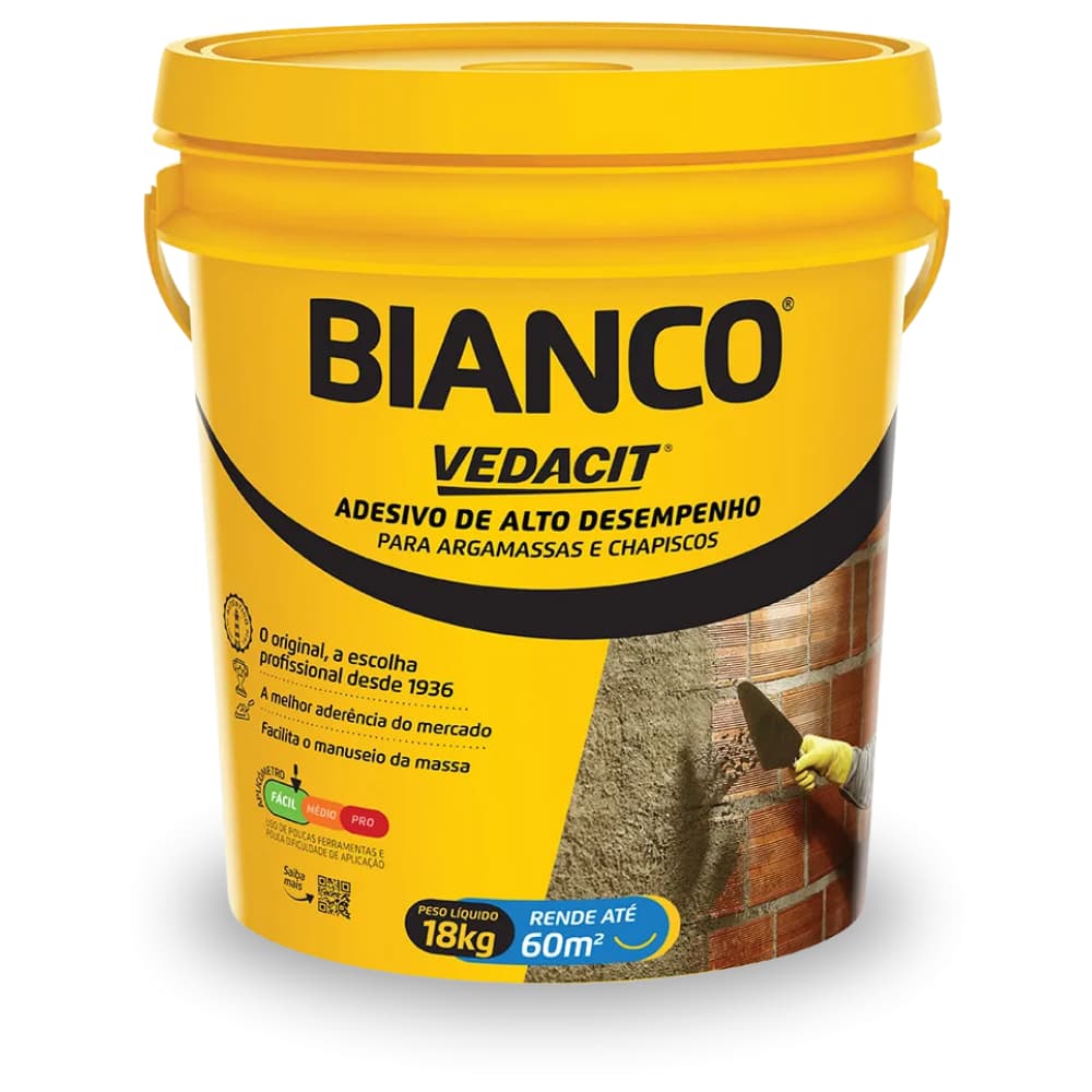 Chapisco Adesivo Aditivo Impermeabilizante Vedacit 18KG Bianco Alto Desempenho Argamassa
