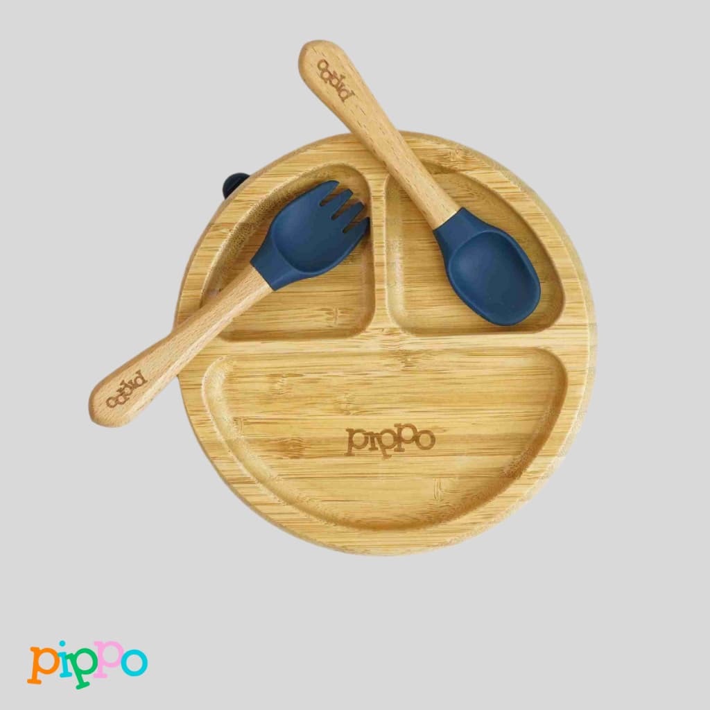 Kit Prato Pratinho + Talheres Infantil Livre de BPA com Divisórias em Bambu Com Ventosa  Introdução Alimentar