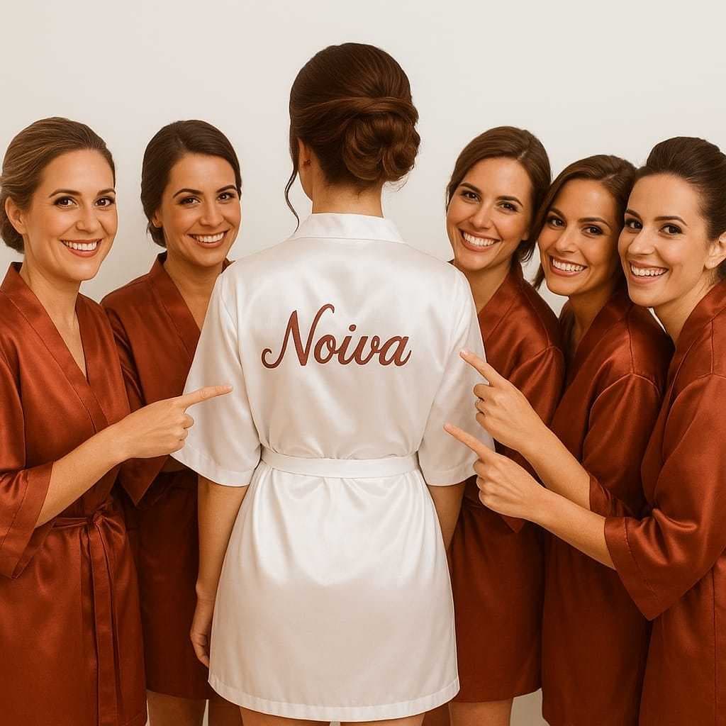 Conjunto de Robes para Noiva e Madrinhas – Roupão de Cetim Luxuoso