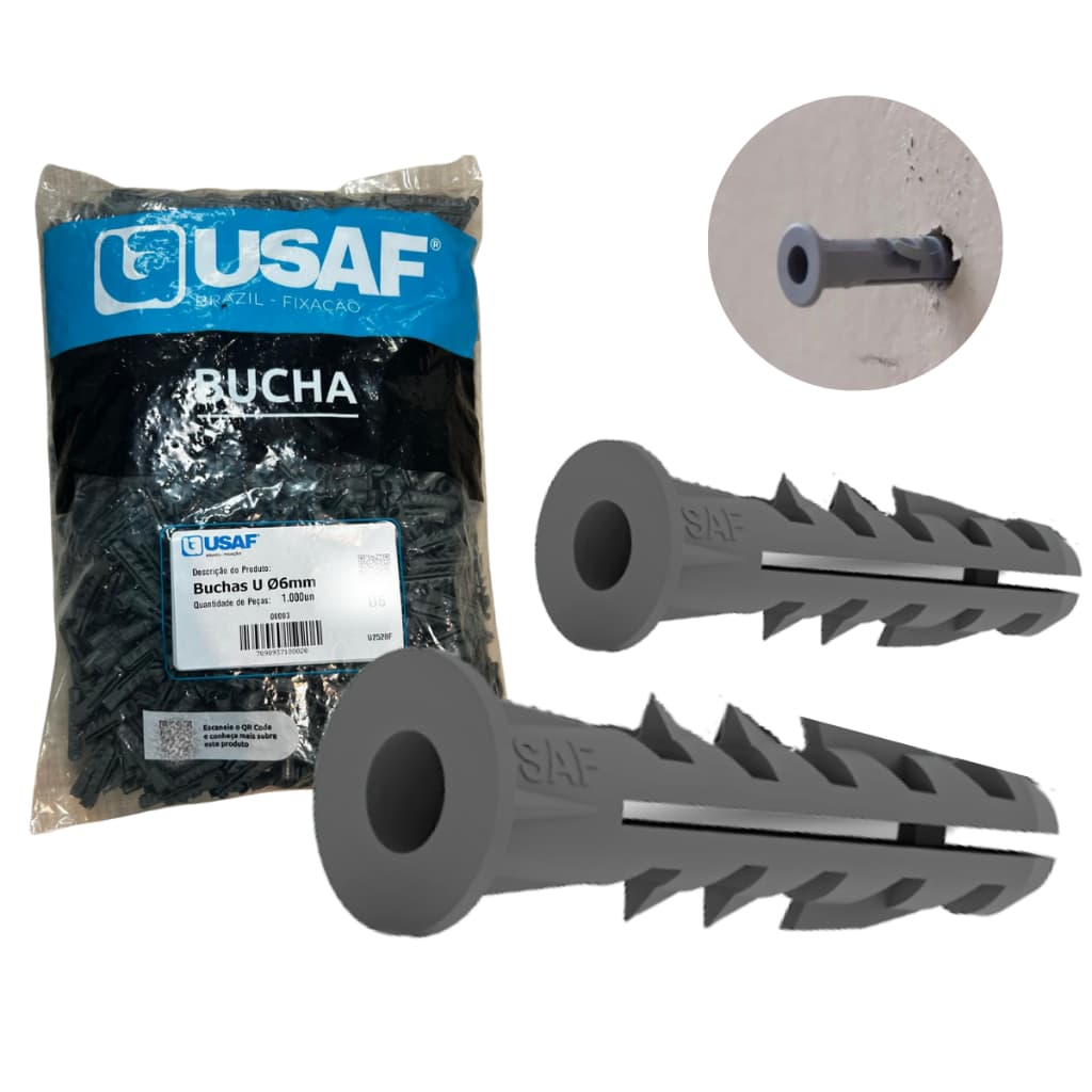 Bucha U-B com Anel 10mm Para Fixação Parede Tijolo Bloco USAF