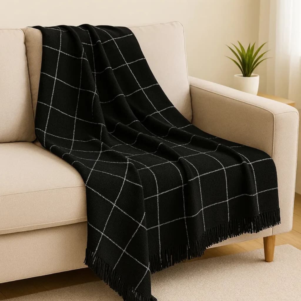 Manta de Algodão Listrada e Confortáveis Manta Decorativa para Sofá, Cama e Poltrona Casa e Decor