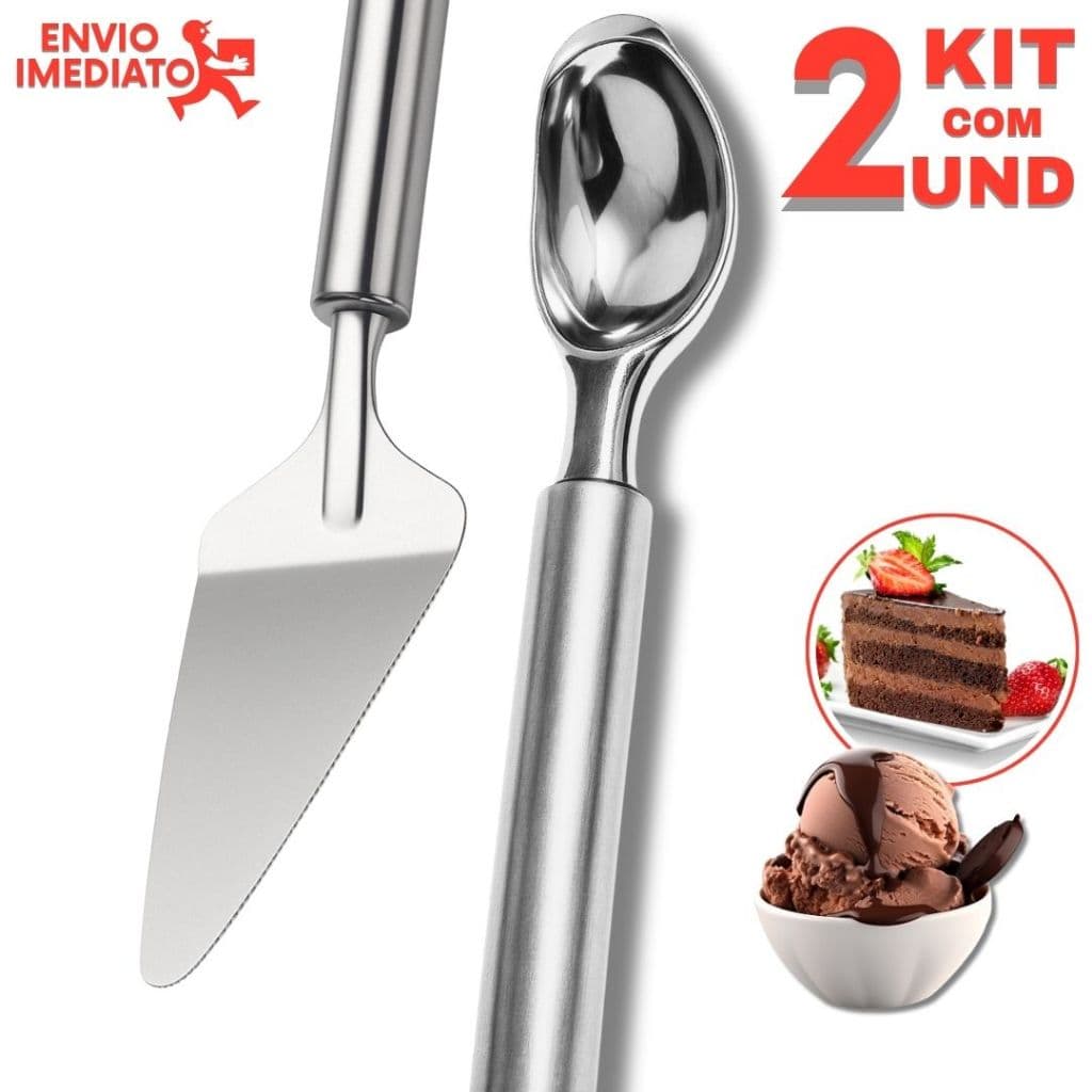 Espátula de Bolo - Pizza e Colher de Sorvete Kit 2 Peças Inox