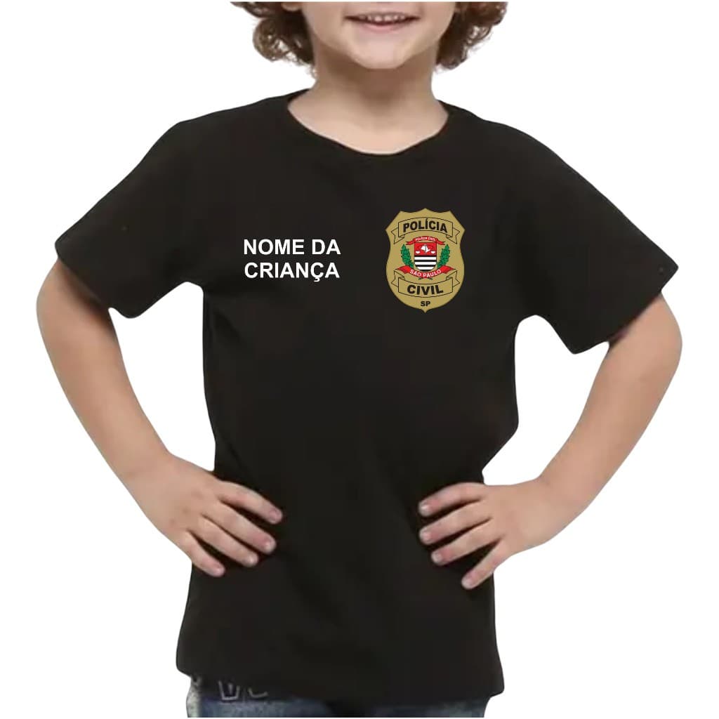 Camiseta policia civil sp infantil criança com nome gravado enviar o nome de imediato