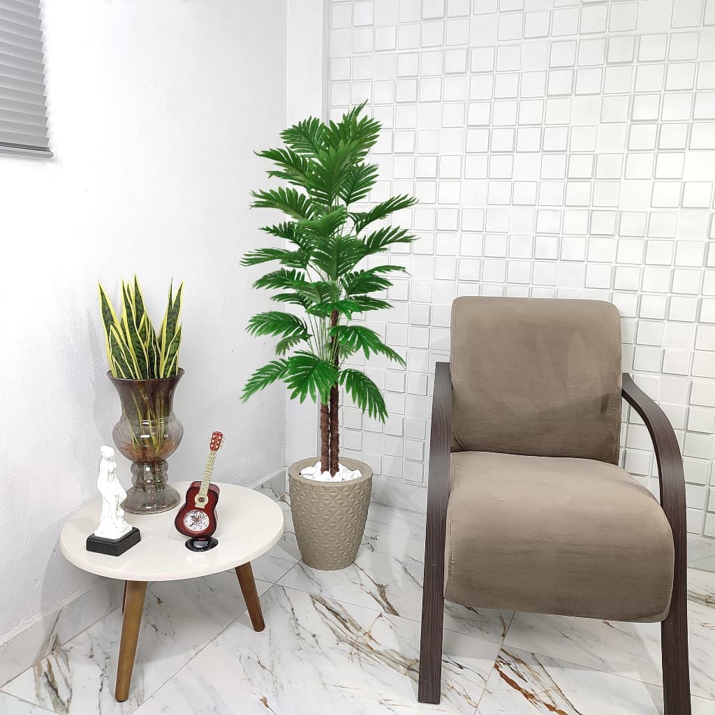 Palmeira Artificial Coqueiro 150cm Vaso Liso Pedra Decoração