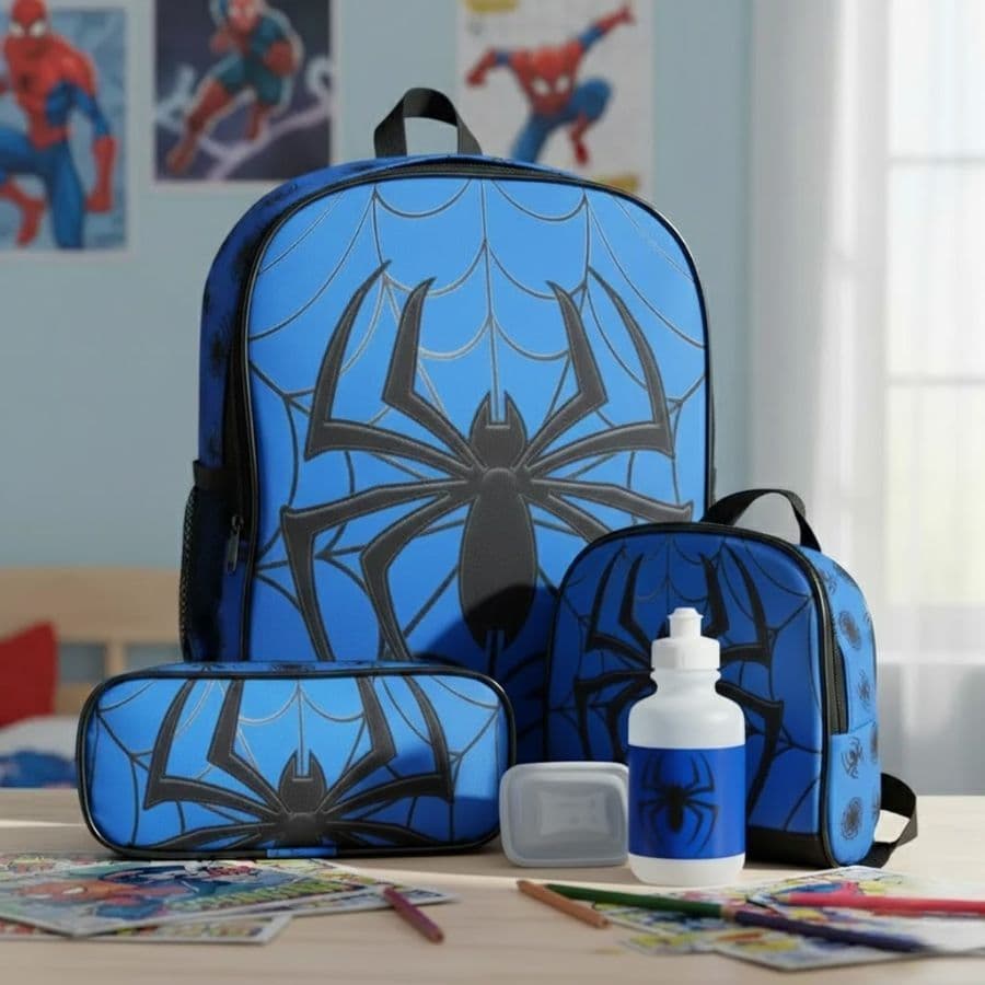 Kit Escolar Infantil Spider Aranha Mochila Costas Lancheira Estojo Garrafa