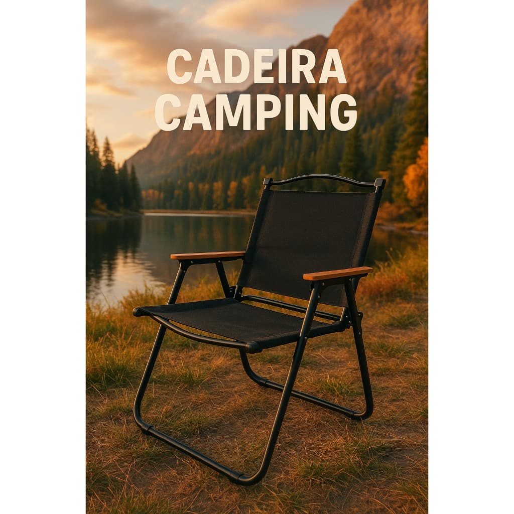 Cadeira Camping Dobrável com Braços de Madeira Ideal para acampamento, pescaria, piquenique- COR SORTIDA