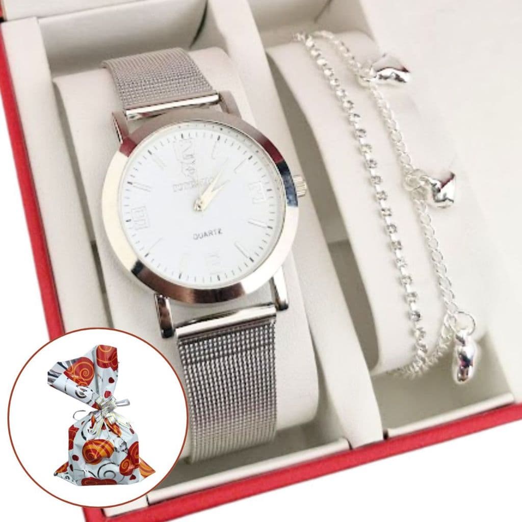 Relógio feminino a prova d'água Aço Minimalista luxo mulheres elegantes + Pulseira + Caixa Presentemulher, natal