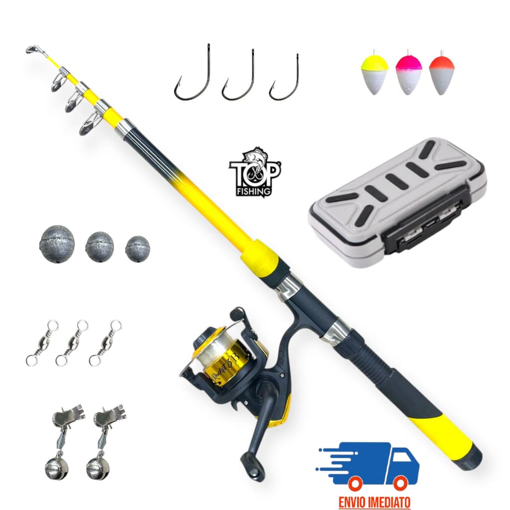 Kit Completo De Pesca 1 Vara Telescópica + 1 Molinete Com Linha + 1 Caixa De Pesca e Acessórios
