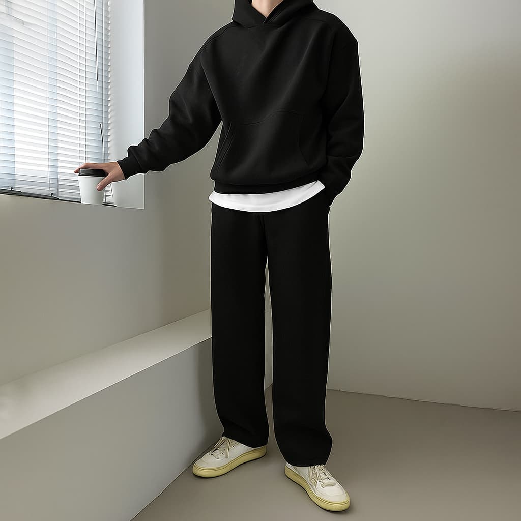 Conjunto Unissex Estiloso Moletom Canguru E Calça Wide Baggy Lançamento