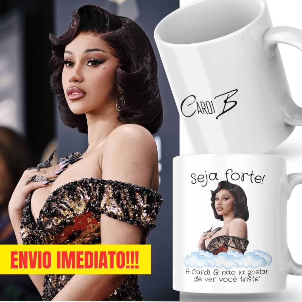 Caneca Xicara Porcelana 325ml Seja Forte Cardi B Fã Fãs Personalizada Presente Decoração Casa
