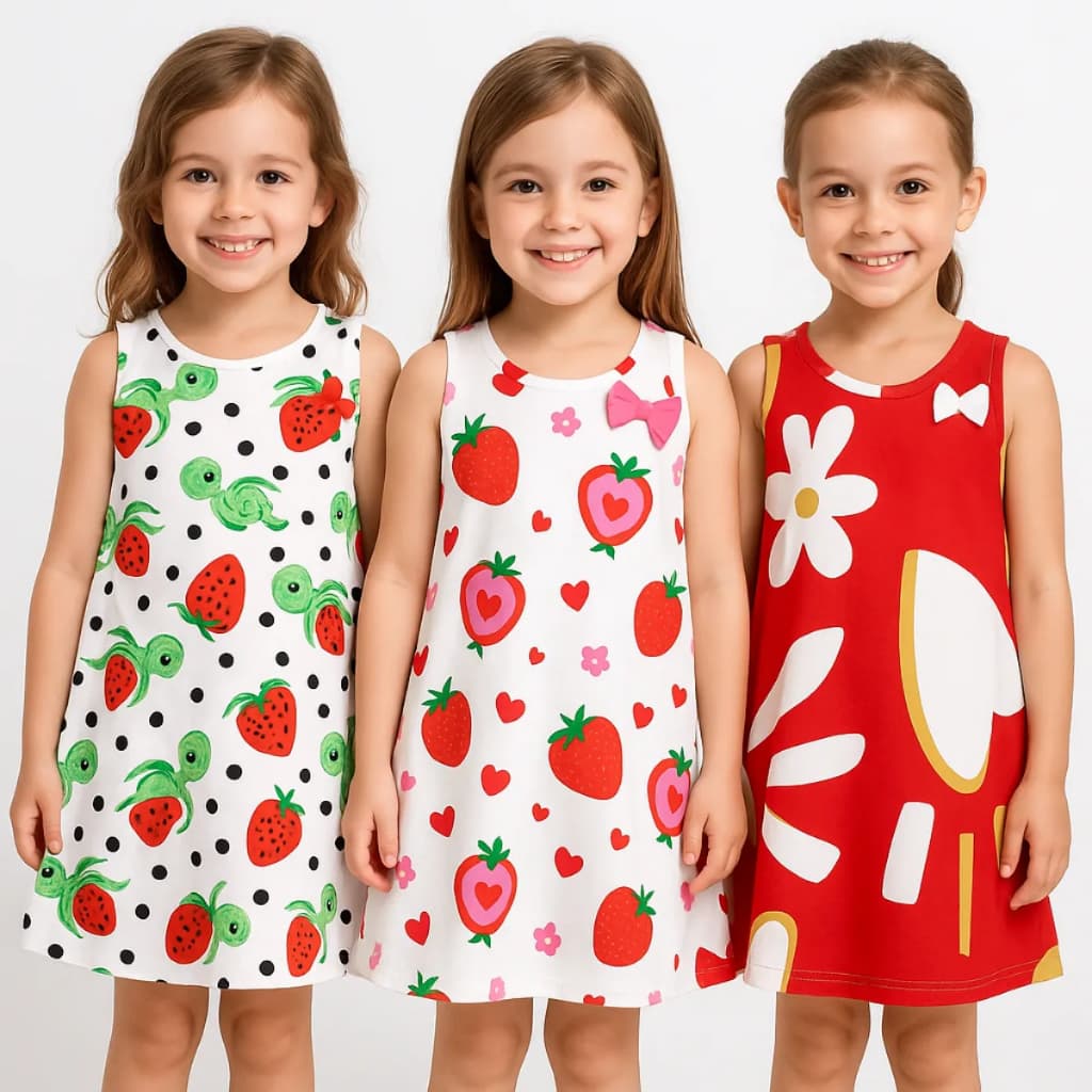 Vestidos Infantis Menina PIPA KYLY Kit 2 Peças Algodão Tamanho 1 a 8