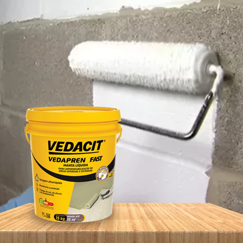 Manta Líquida Vedapren Vedacit Balde Fast Branco 15 KG Secagem Ultrarrápida Impermeável