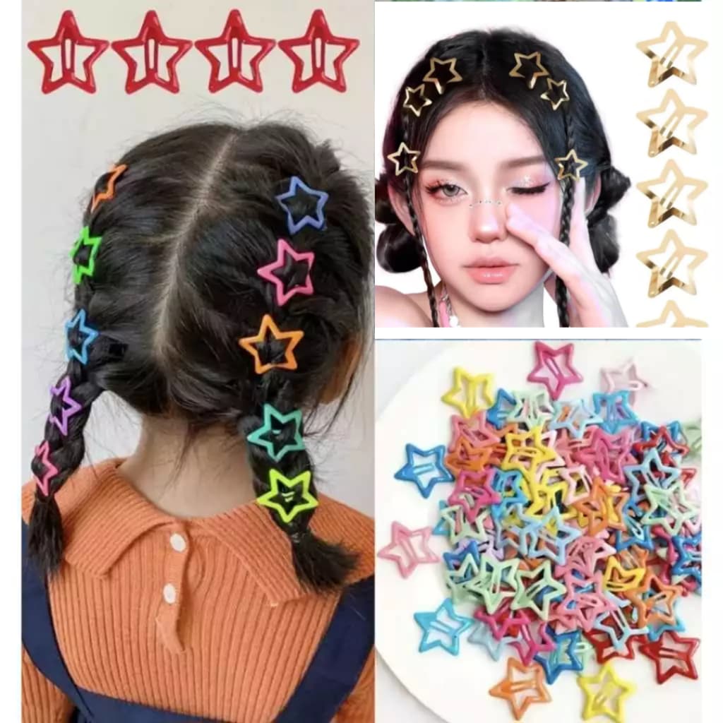 Kit 60 Grampos Estrela Infantil Presilhas Tic Tac Coloridas e Douradas