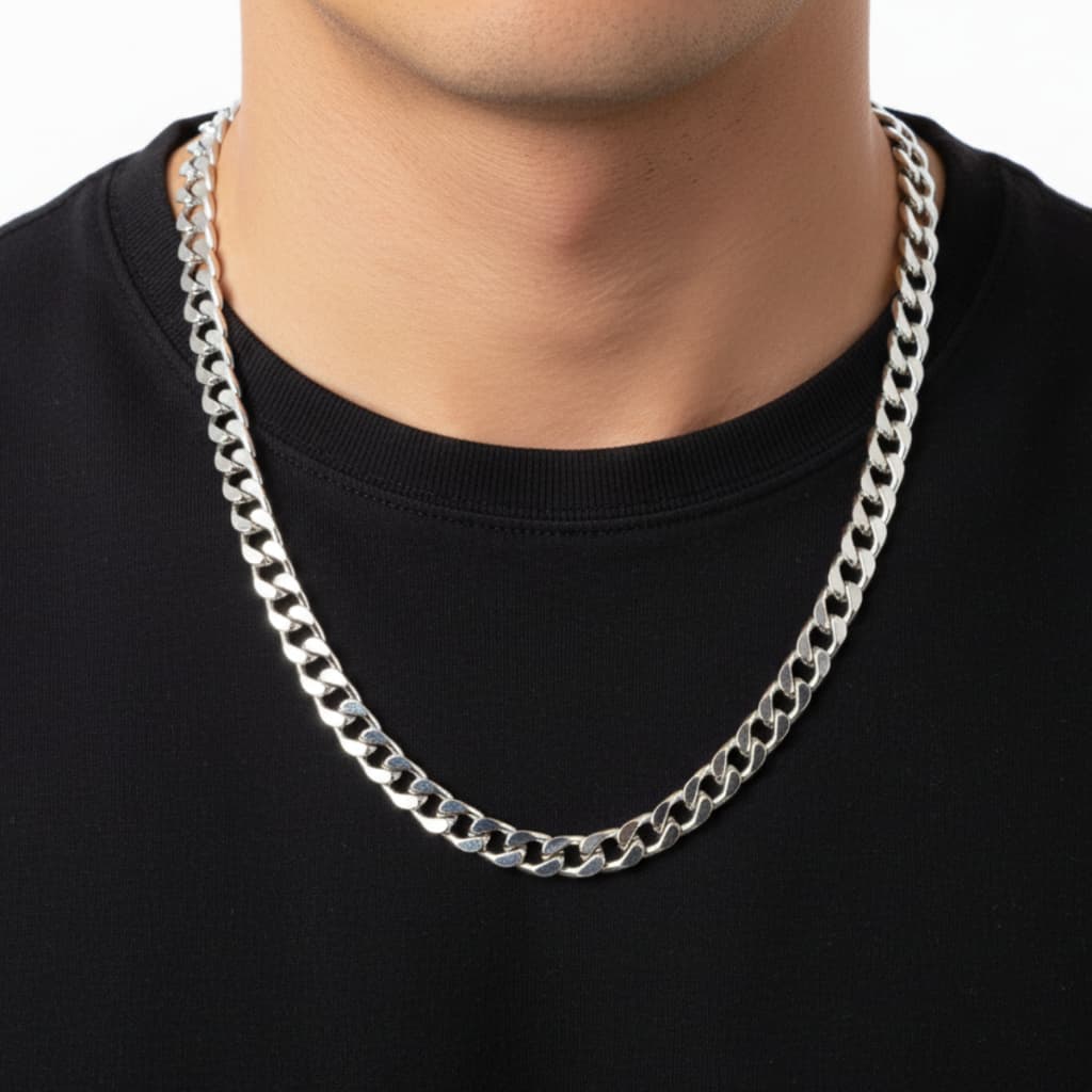 Corrente Masculina Banhada Prata 925 5mm 60 ou 70cm Elo Grumet Flat