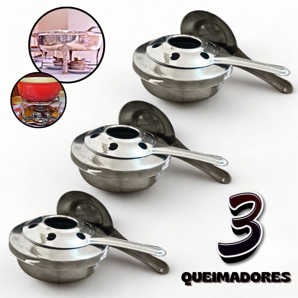 1, 2 ou 3 Fogareiro Espiriteira Queimador De Álcool De Inox Portátil P/ Rechaud Fundue Fogão Camping Acampamento