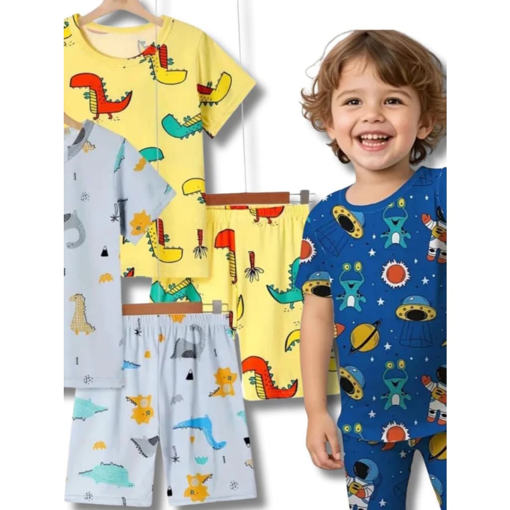 Kit 2 a 10 Peças Conjuntos Sortidos Pijama Infantil Menino Juvenil Dormir Confortável Leve Verão