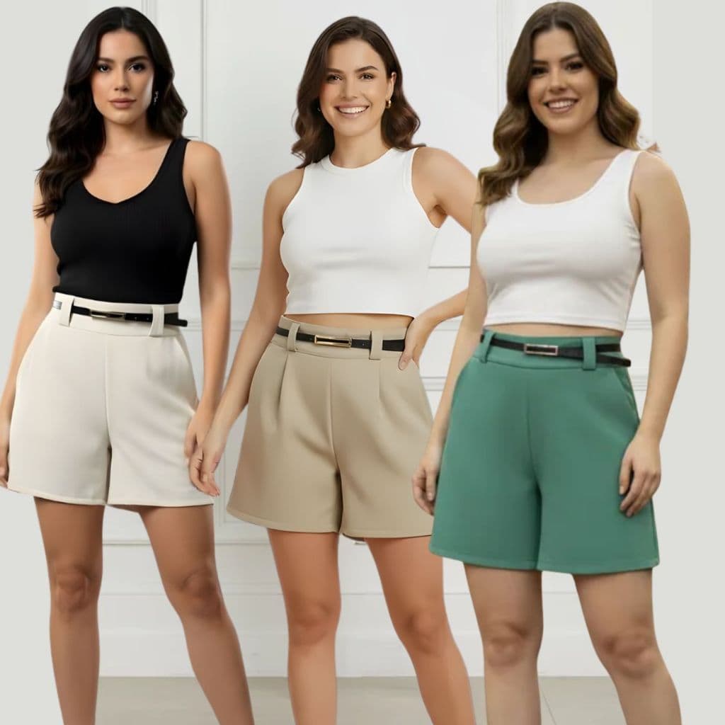 Kit 10 Shorts Feminino Alfaiataria  Curto com Bolsos Laterias Casual Elegante