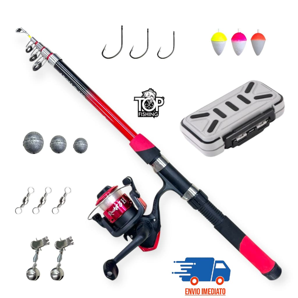 Kit de Pesca Completo 1 Vara Telescópica + 1 Molinete Com Linha + 1 Caixa De Pesca Com Acessórios