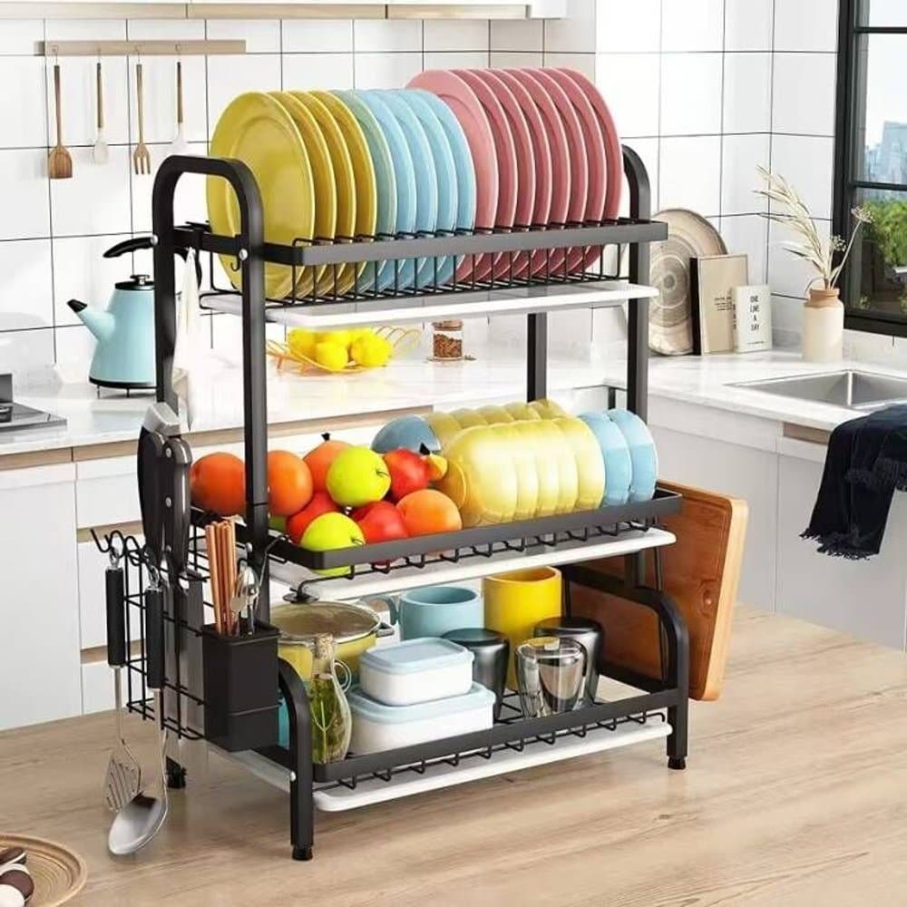 Escorredor de Louças 3 Andares Preto  Grande Enorme Cozinha Organizada com Design Moderno, Luxo e Resistência Premium