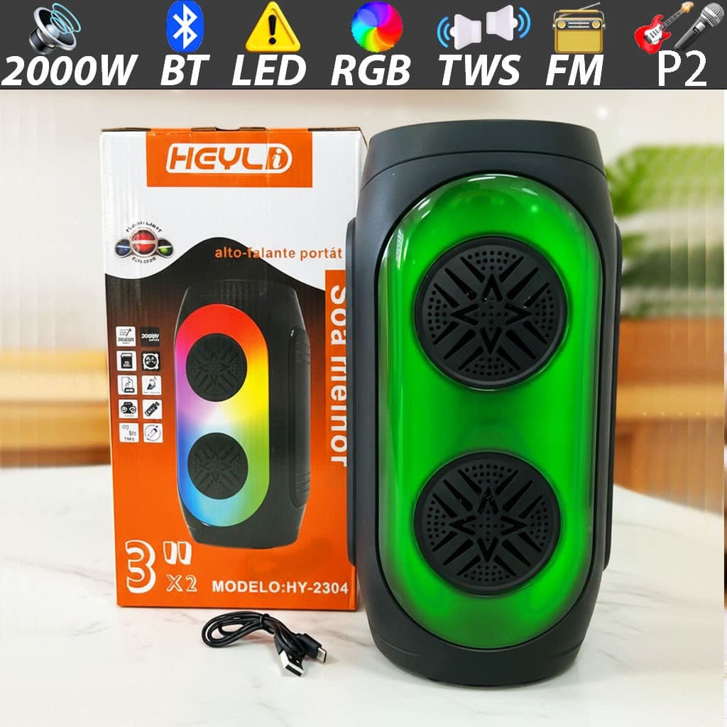Caixa de Som Bluetooth Portátil Potente Alto falante 2000w LED RGB FM USB TWS 2400mah PARA Festas