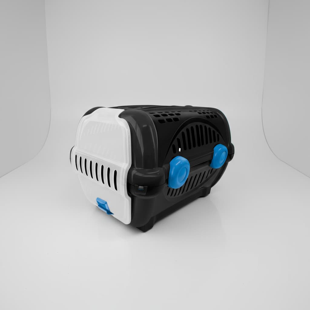 Caixa Transporte Pequeno N1 Luxo Furacão Pet Preto/Azul Cachorro Gato Filhote Transportadora Portáti