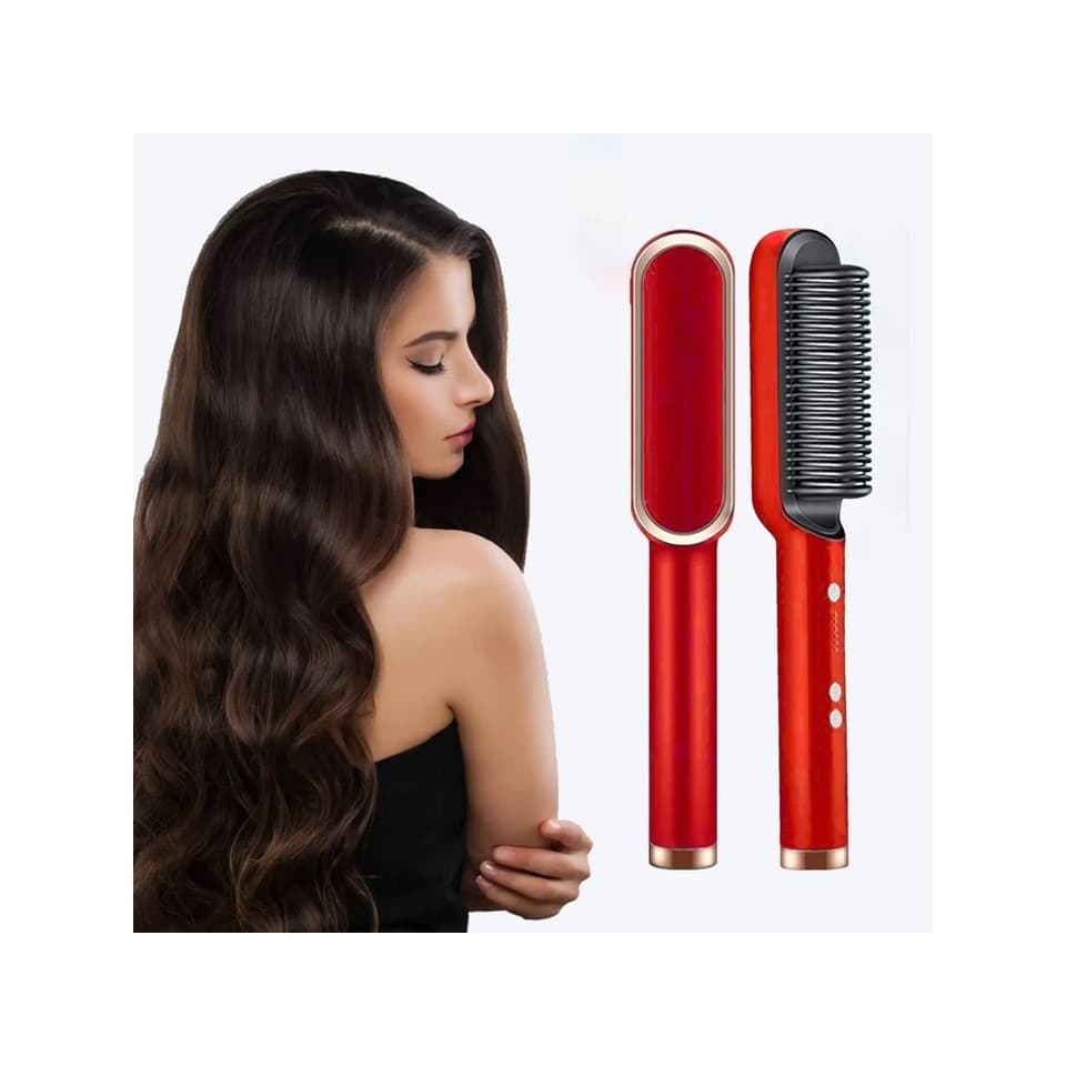 Escova Alisadora De Cabelo Original 5 Em 1 Alisa Hidrata Modela Alinha e Anti-Frizz Profissional 110/240V Cor Vermelho