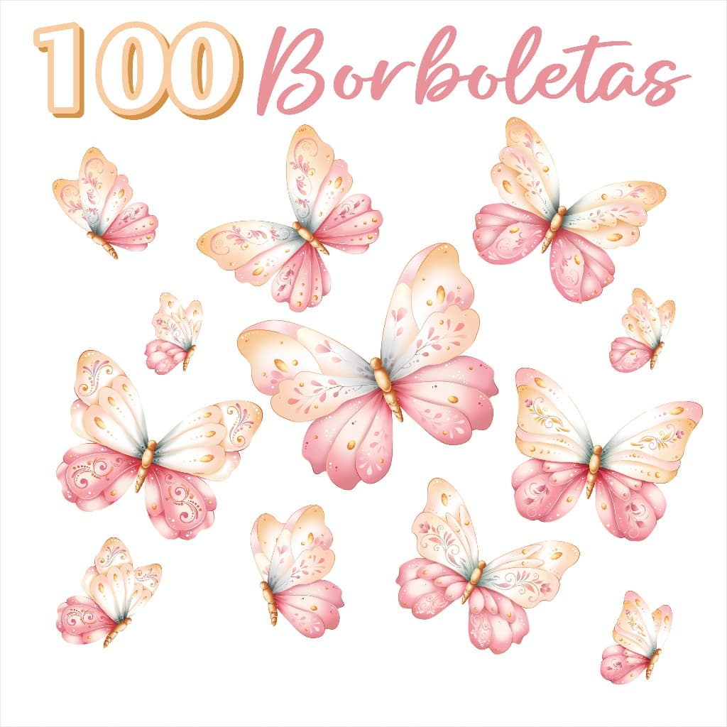 100 Adesivos De Parede Borboletas Tons claros Decoração Quarto Infantil - Adesivo