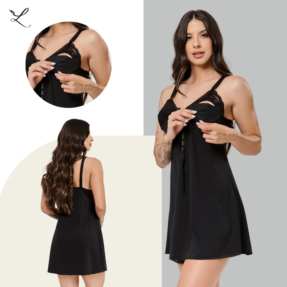 Camisola Amamentação com Renda e Abertura Fácil Pós-Parto | Conforto & Elegância