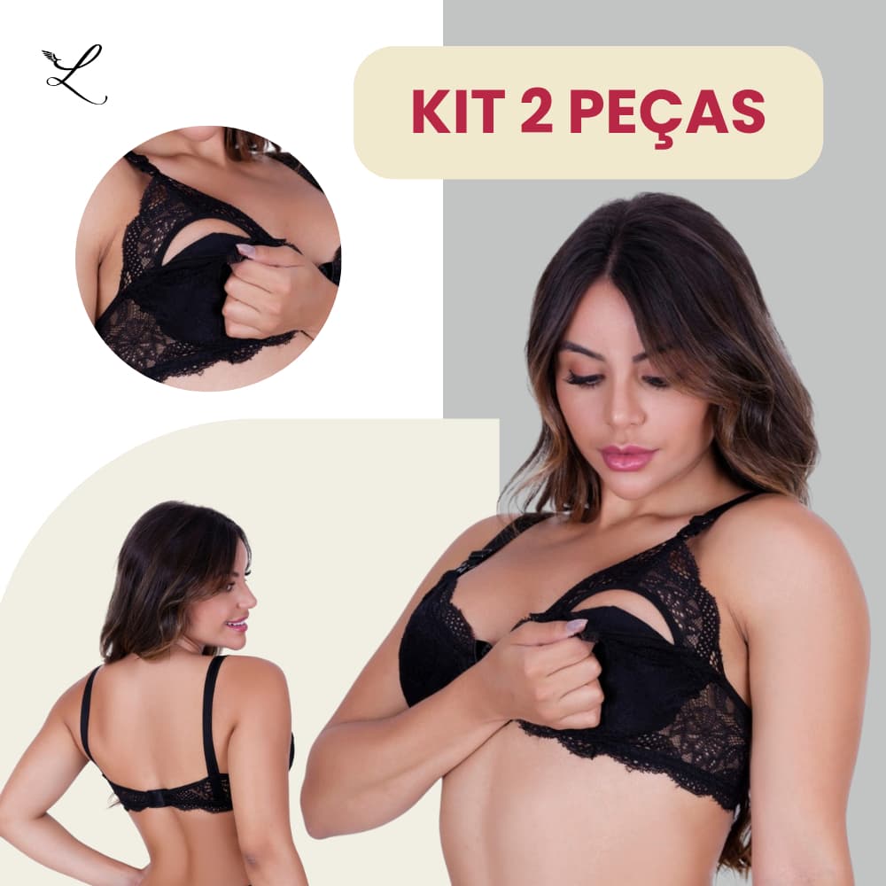 Kit 2 Sutiãs Amamentação Renda Conforto Sem Bojo Alças Largas Pós-Parto