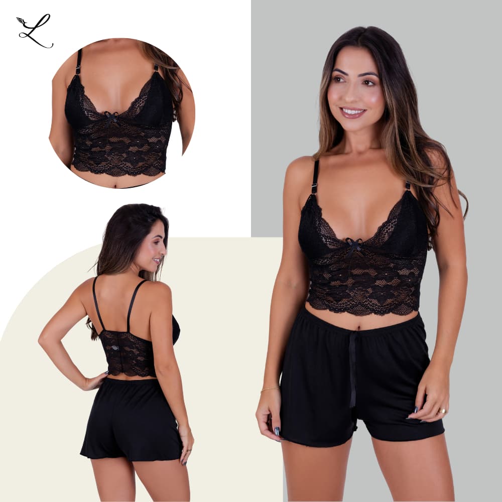 Pijama Feminino Ly Store | Short + Blusa com Toque de Renda — Leve, Confortável e Estiloso